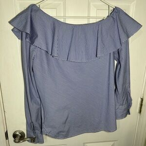Lauren Ralph Lauren LRL Ruffle Collar Blue Striped Off-Shoulder Top Size 10.